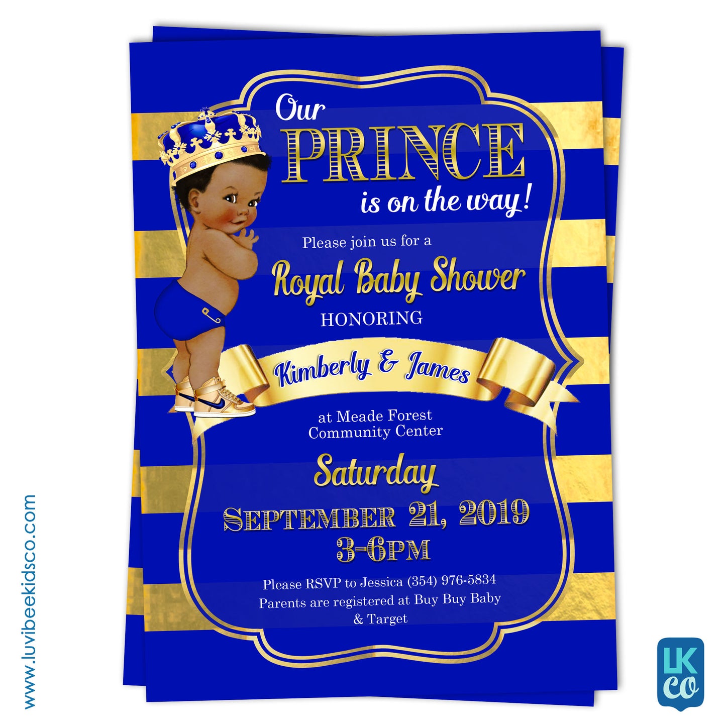Royal Prince - Baby Shower Invitation - Blue & Gold - LuvibeeKidsCo