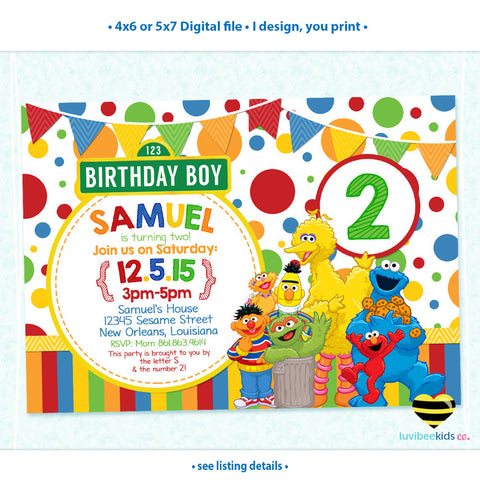 Sesame Street Birthday Invitation - Primary Colors - Style #01 - LuvibeeKidsCo
