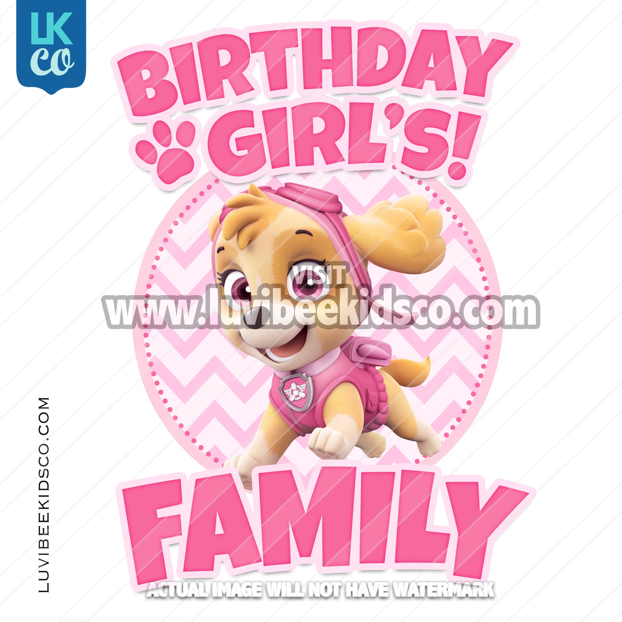 Paw Patrol Iron On Transfer | Skye all Pink | Family Members Add-On