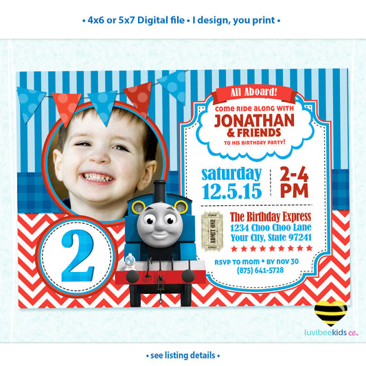 Thomas the Train Invitation with Photo, Any Name & Age, Printable Invitations Design #001 - LuvibeeKidsCo