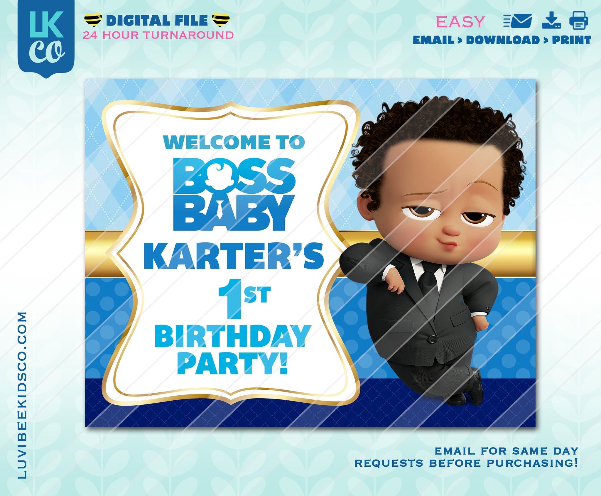 Boss Baby African American Birthday Party Welcome Sign